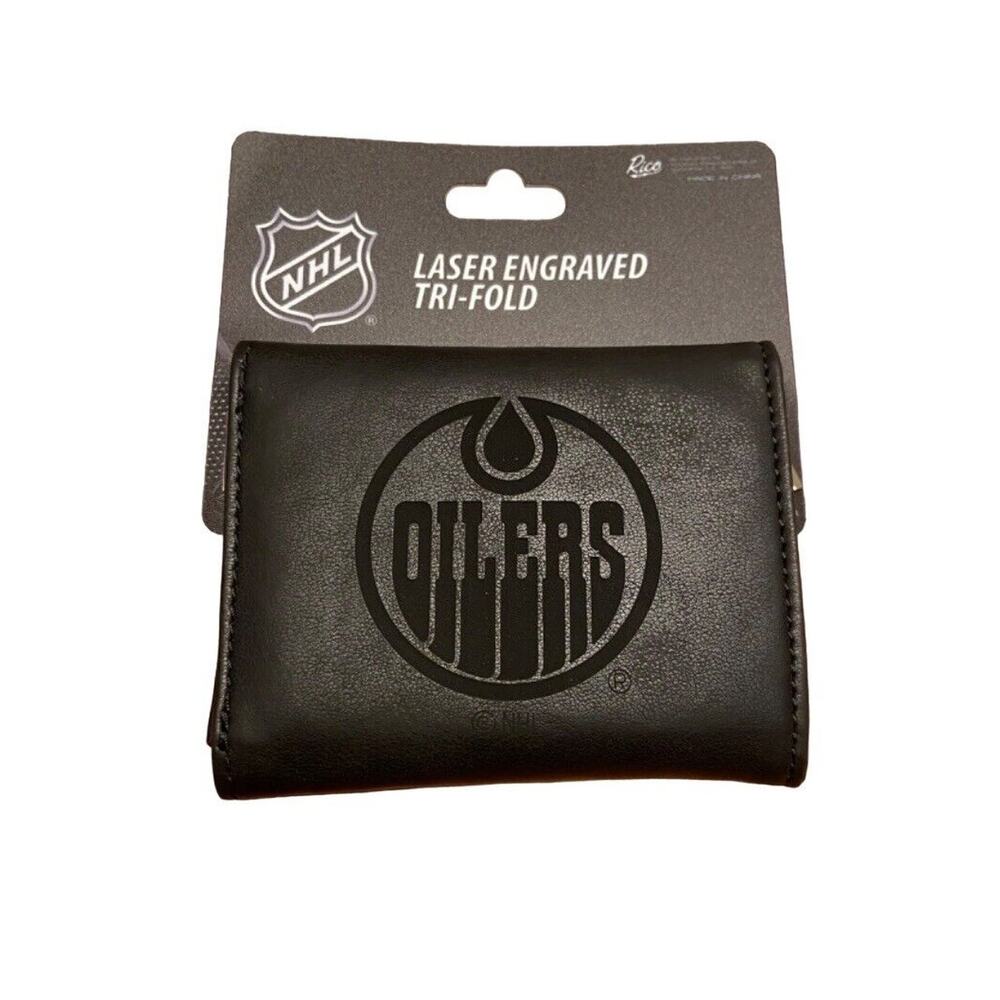 Edmonton Oilers NHL Laser Engraved Black Trifold Wallet Fan Gear LETRI7901BK NEW